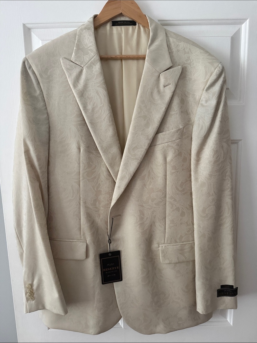 Jos. A. Bank Cream Floral Jacquard Tuxedo Blazer